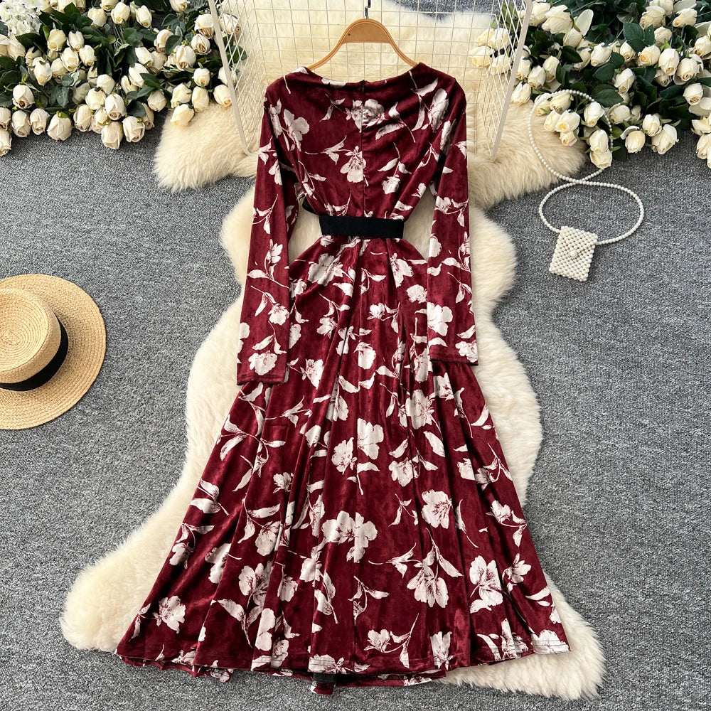 Print Long Sleeve Vintage Party Dress