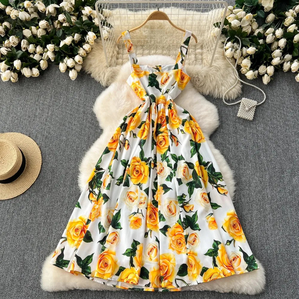 Backless Print Pleated Slip Sundress