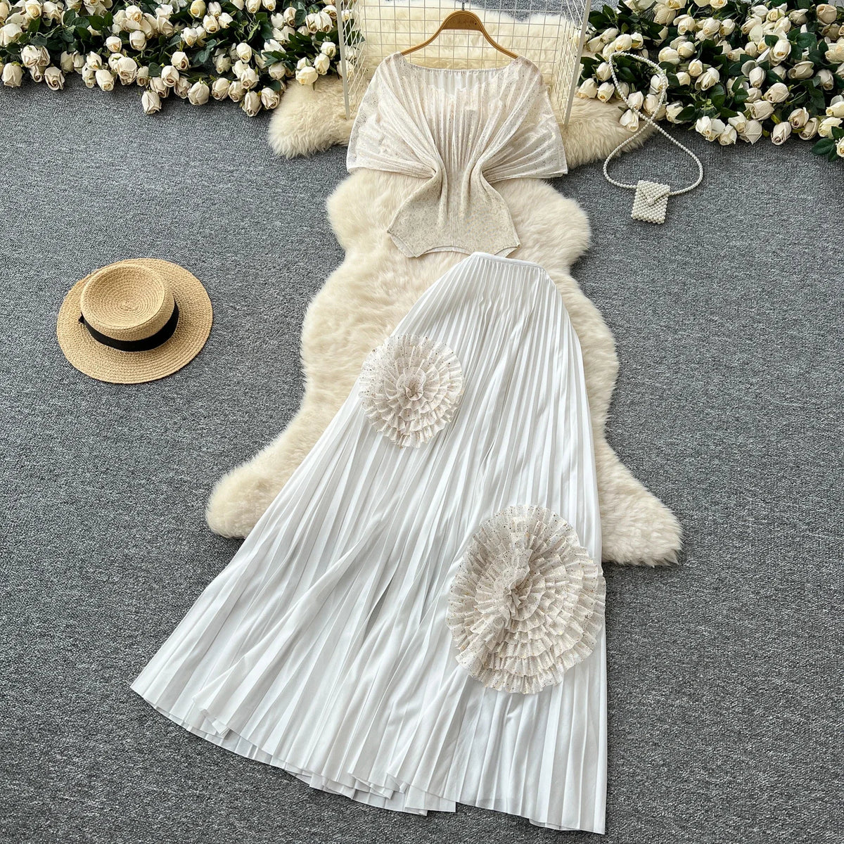 Glitter 3D Floral Asymmetric Ruched Dress