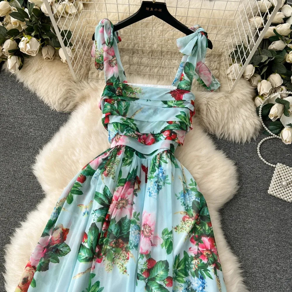 Floral Off-Shoulder Sleeveless A-Line Dress