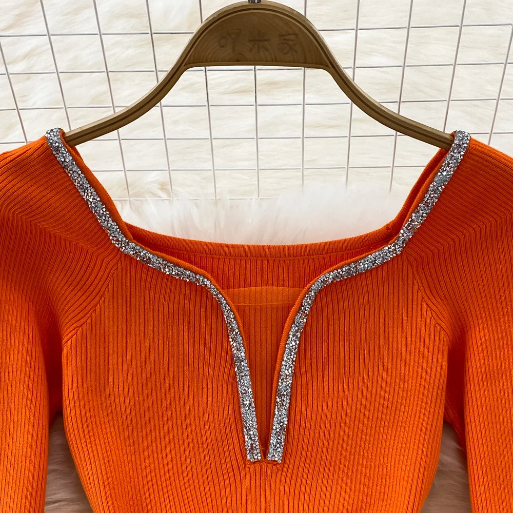 Glitter Knit V-Neck Bodycon Dress