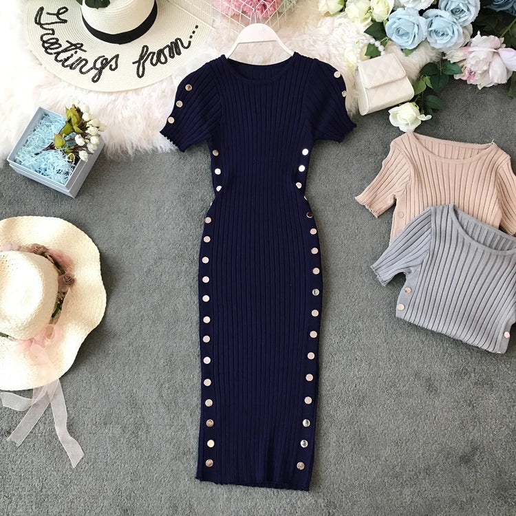 Double-Breasted Knit Bodycon Pencil Dress
