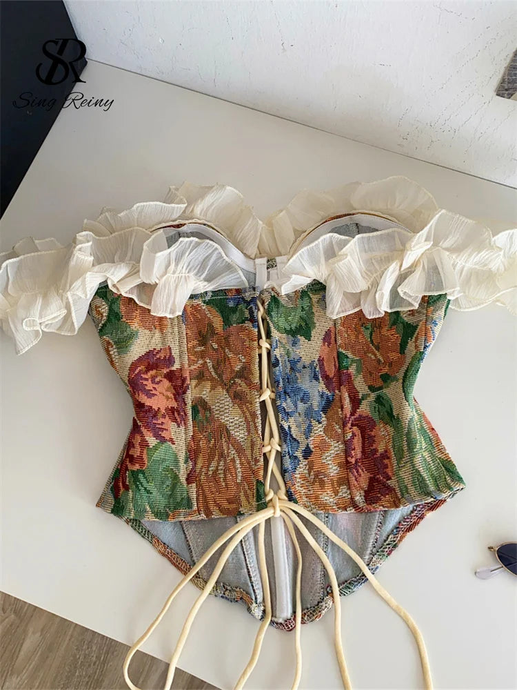 Floral Ruffle Underwire Bustier Top