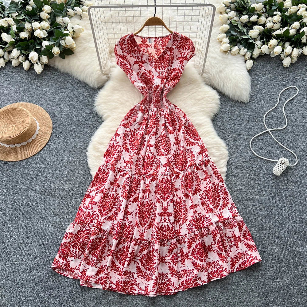 Ruffle Print Boho Maxi Dress