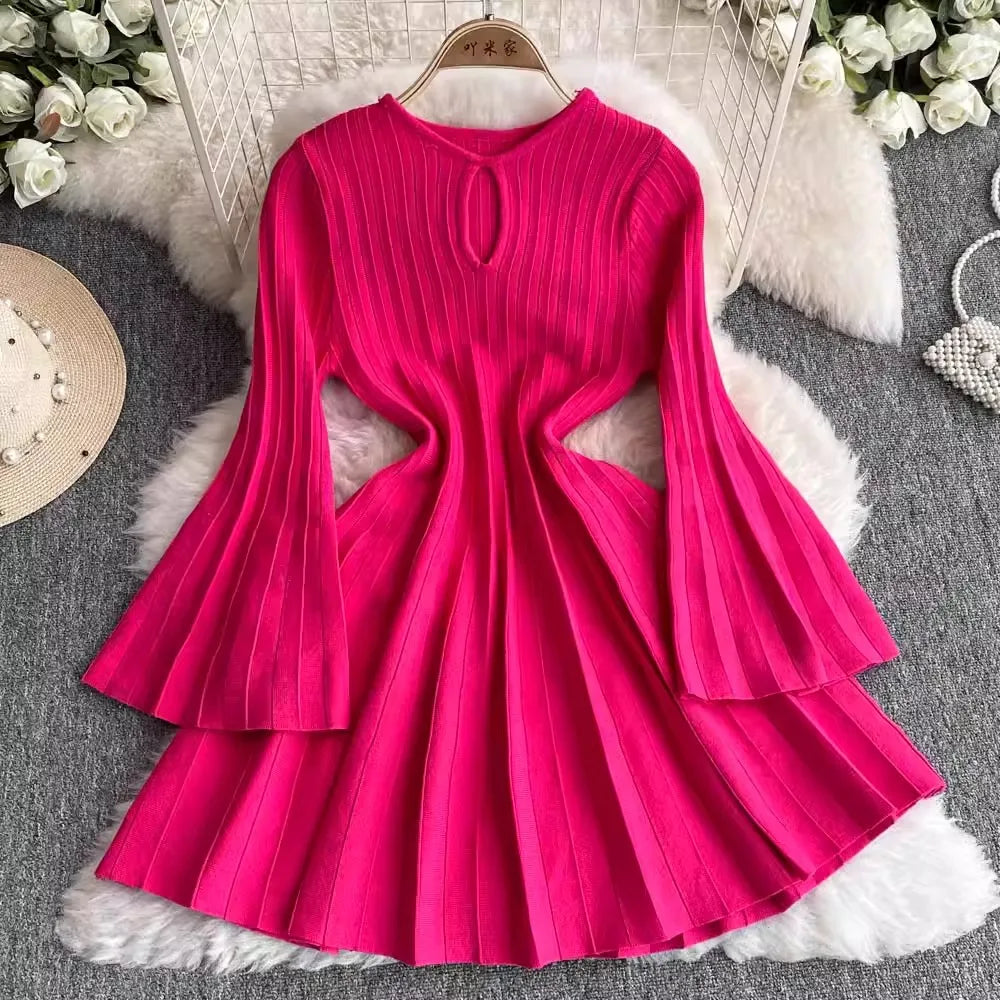 Black And White Pleated Knit Mini Dress