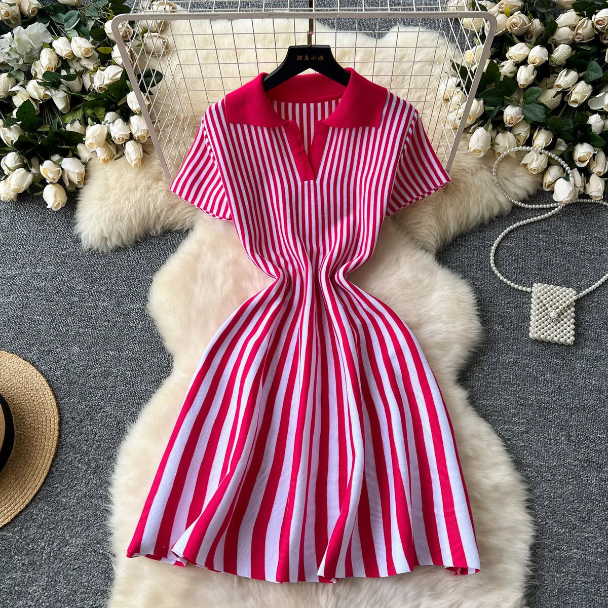 Striped Knit Mini Shirt Dress