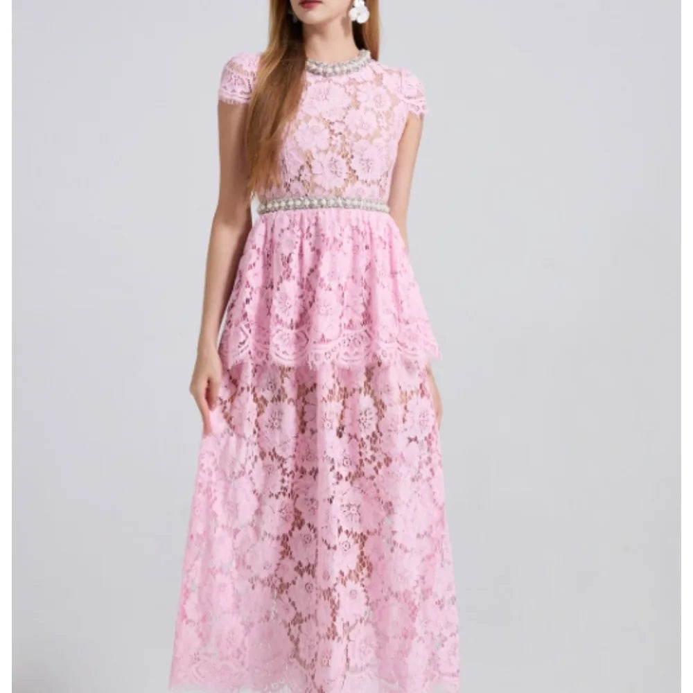 Rhinestone Crew Neck A-Line Party Dress