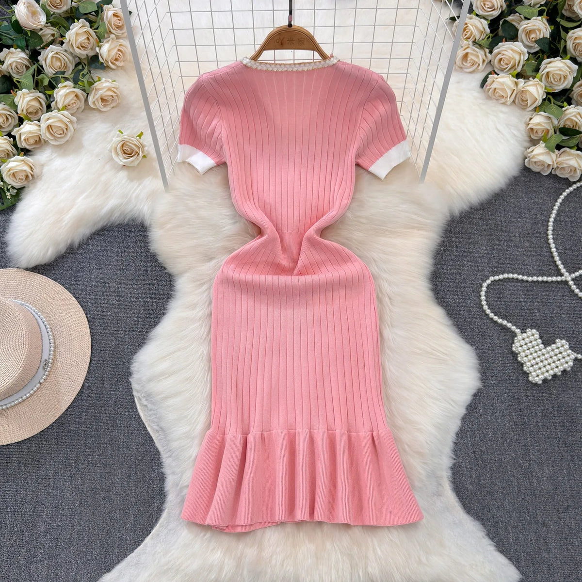 V-Neck Knit Mermaid Bodycon Mini Dress