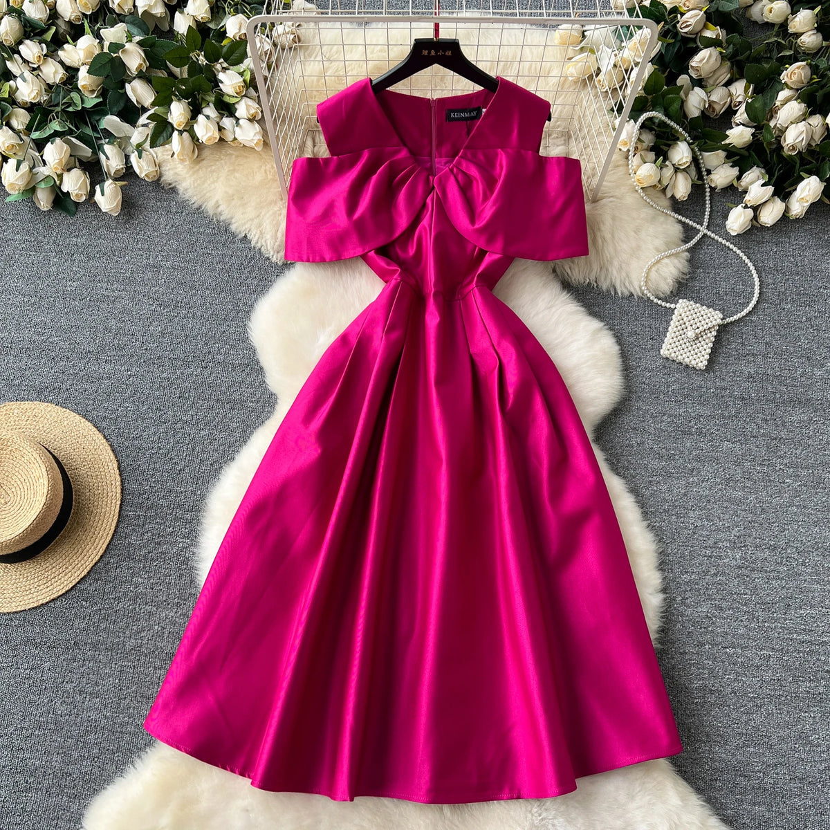 Off-Shoulder Pleated Bodycon Dress