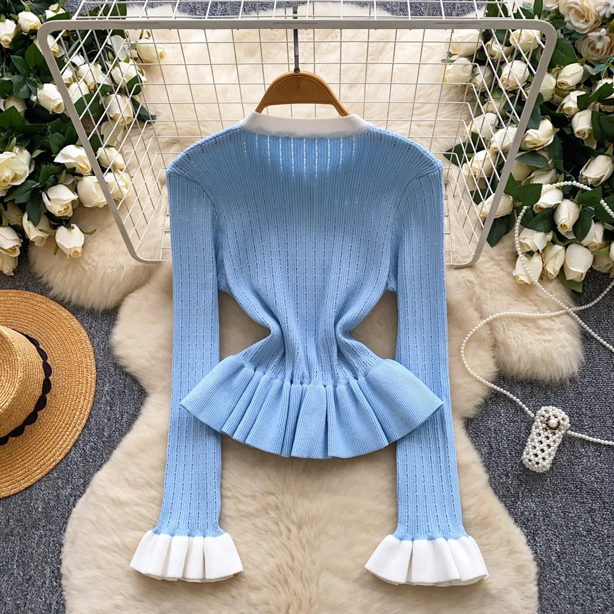Ruffled Metal Button Knit Sweater