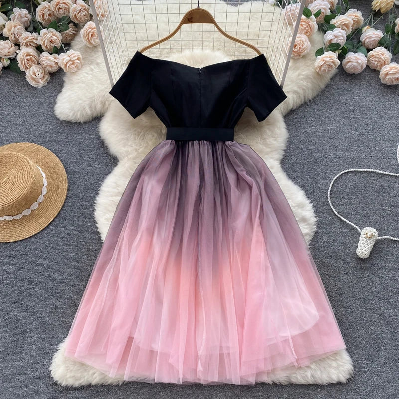 Belted Boat Neck Short Sleeve A-Line Dress