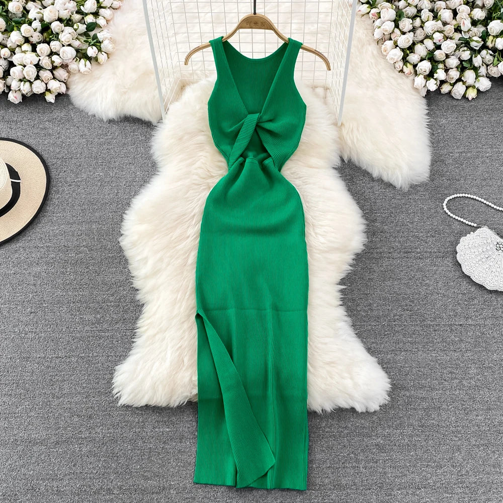 Reversible Knot Knit Bodycon Maxi Dress