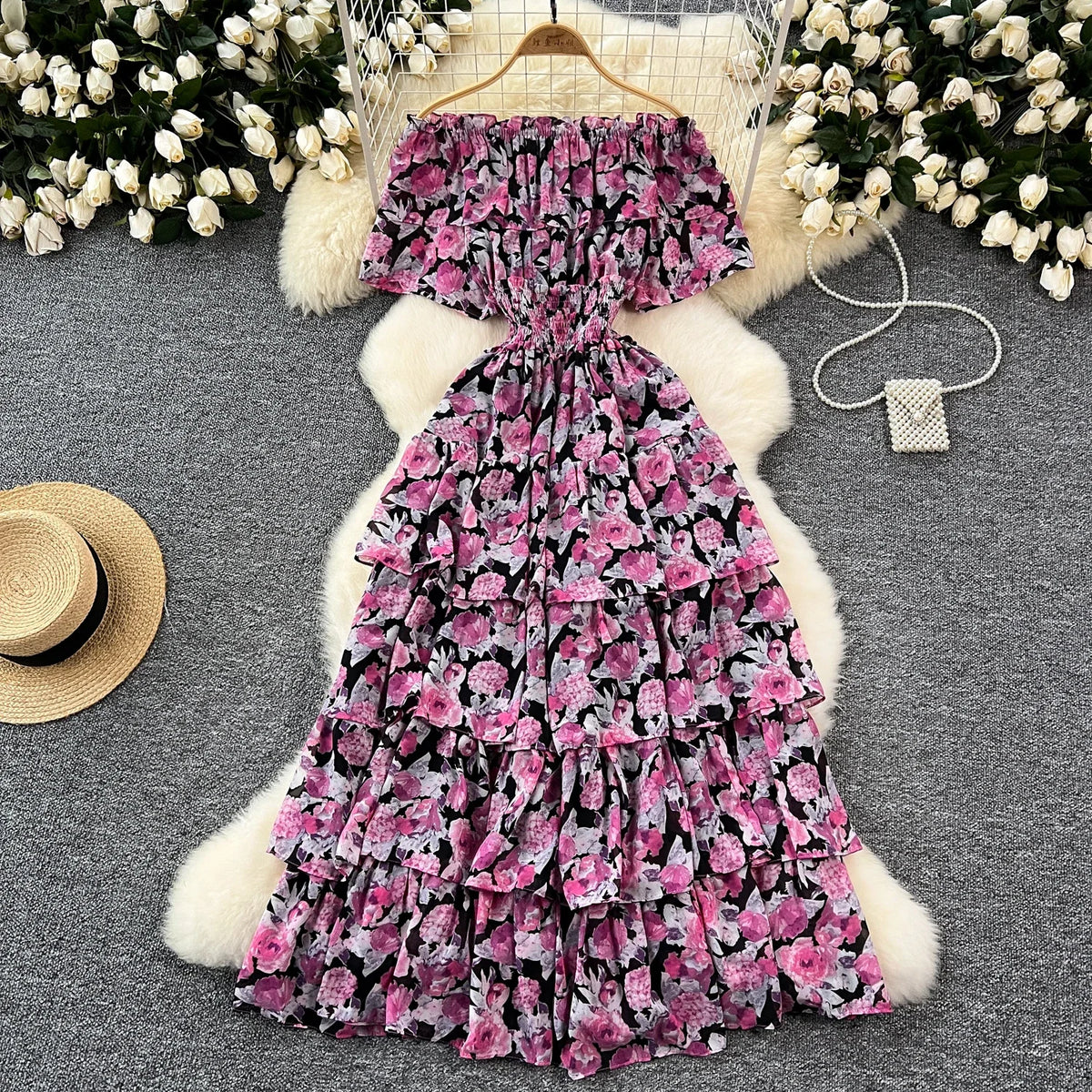 Off-Shoulder Tiered Ruffle Maxi Dress