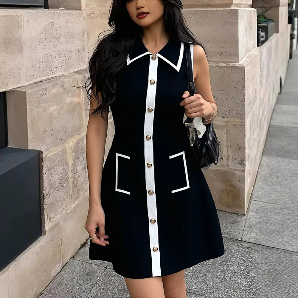 Sleeveless Collared A-Line Mini Shirt Dress