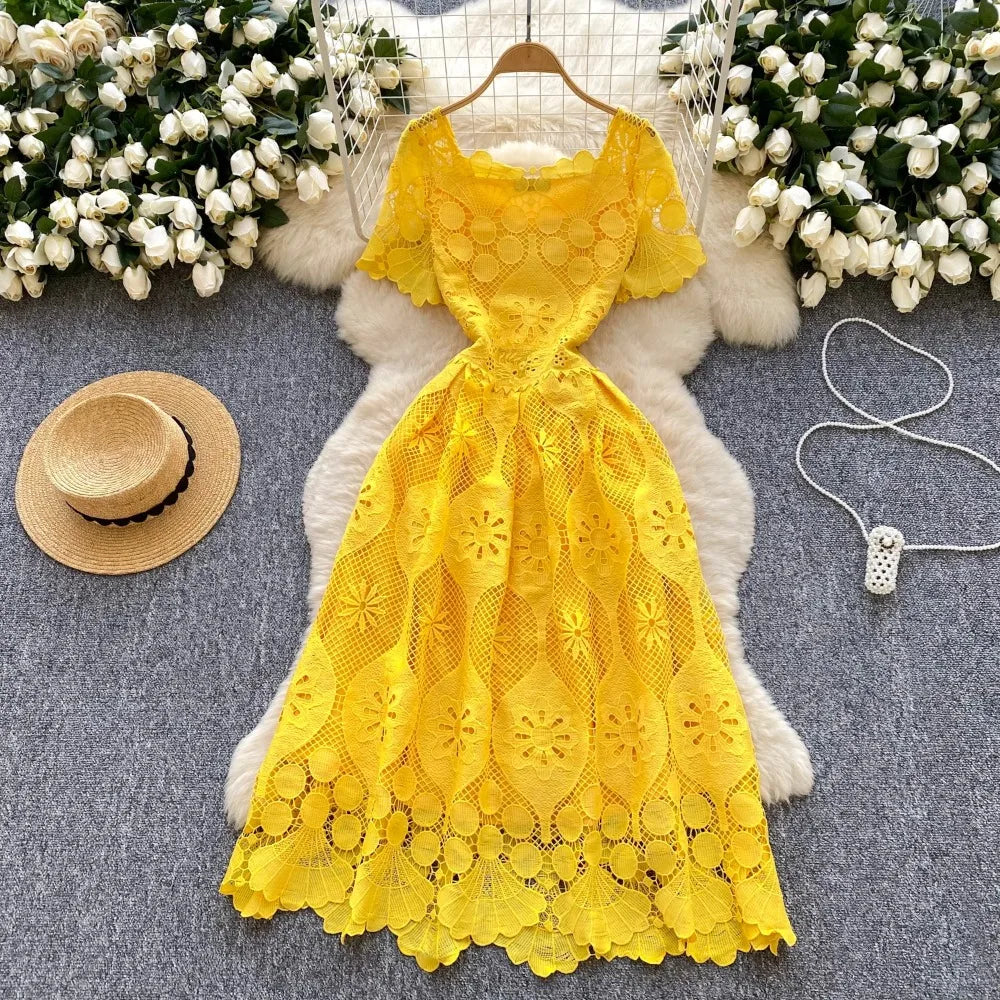 Crochet Lace Slash Neck Boho Sundress