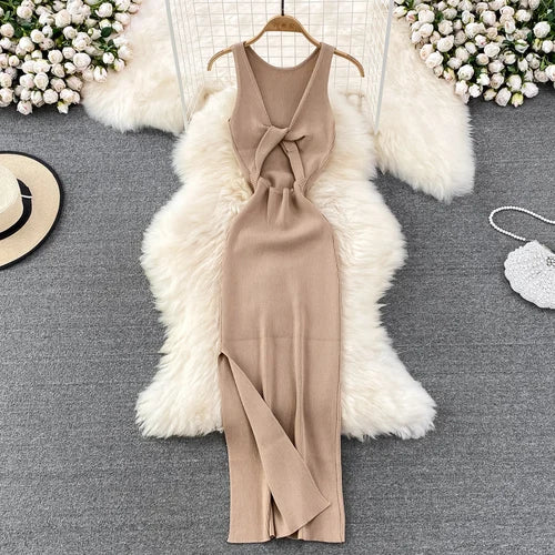 Sleeveless Cutout Split Midi Wrap Dress