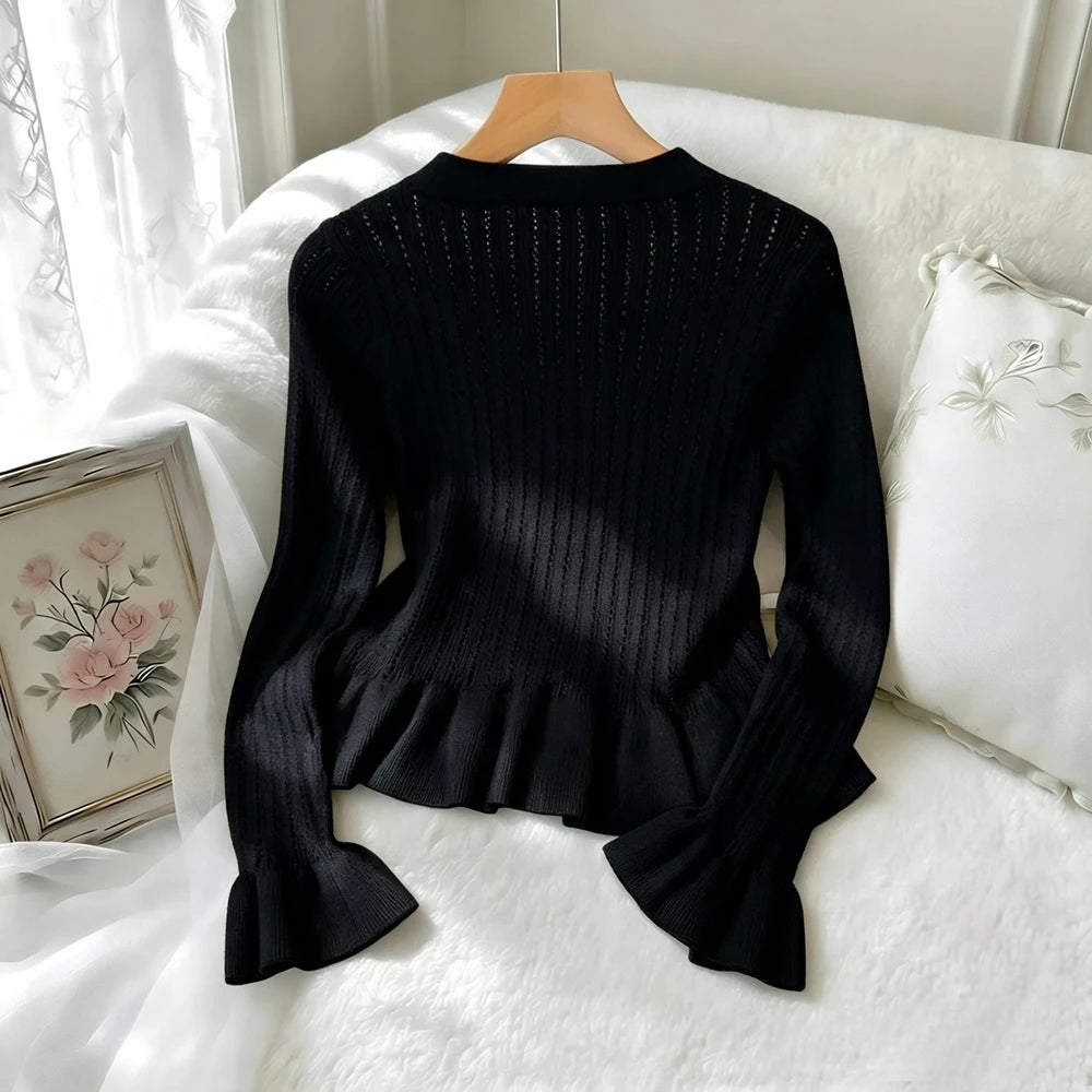Black And White Rhinestone Knit Cardigan