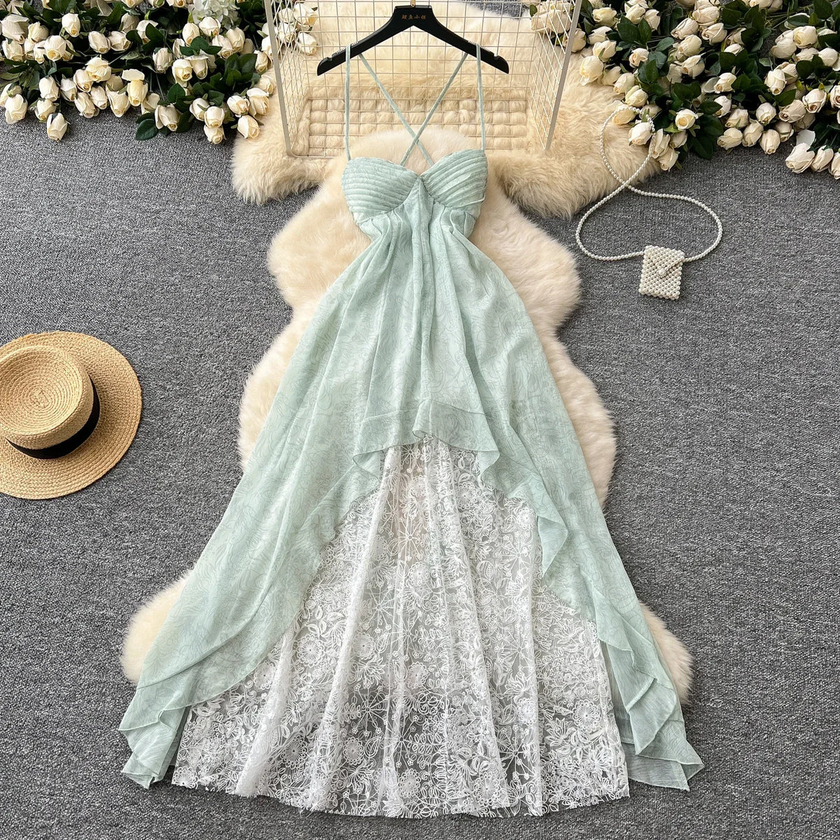 Halter Lace Backless Maxi Slip Dress