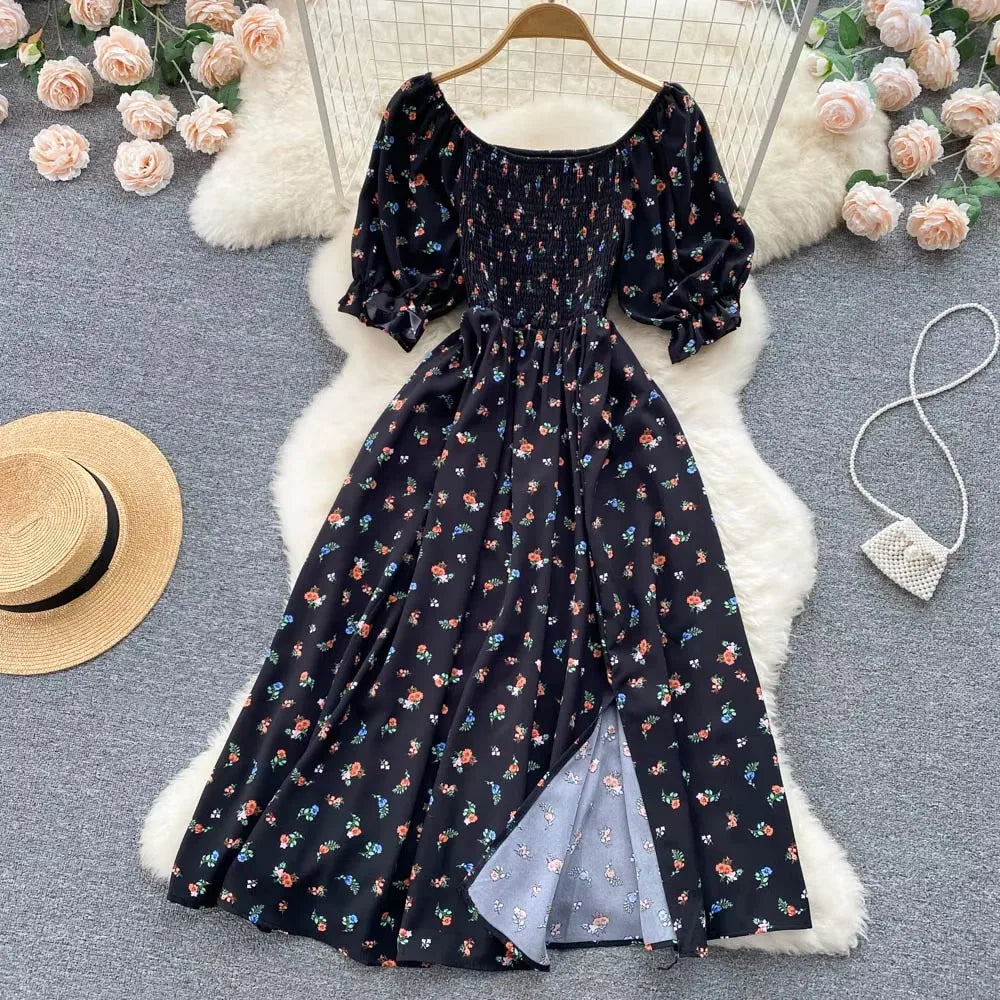Floral Puff Sleeve Maxi Summer Dress