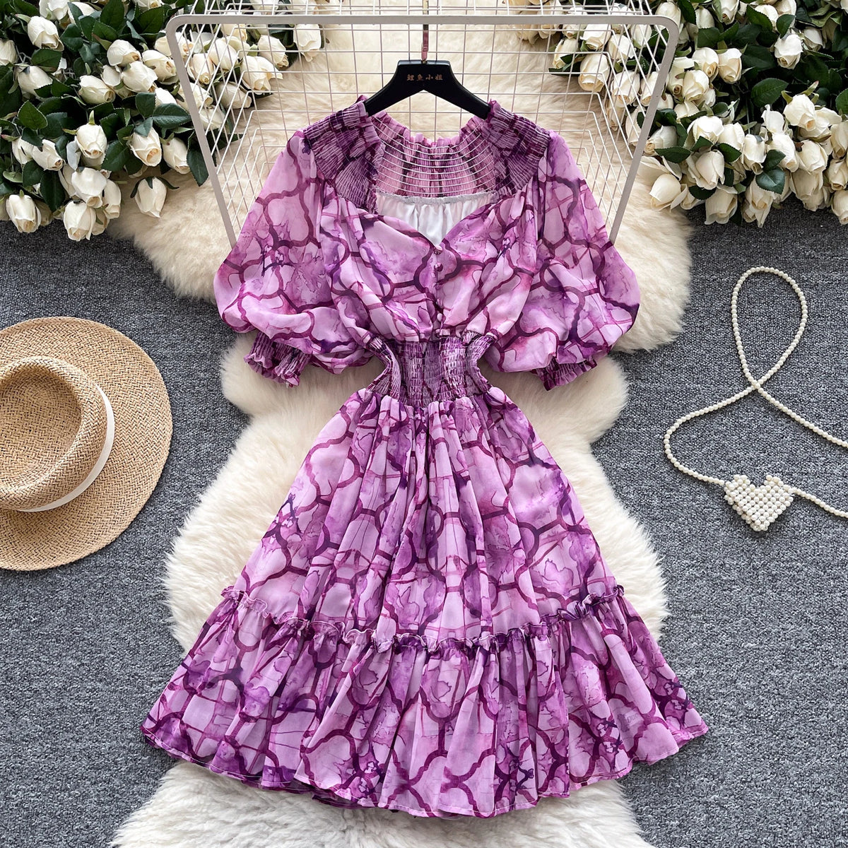 Chiffon Short Sleeve A-Line Beach Dress