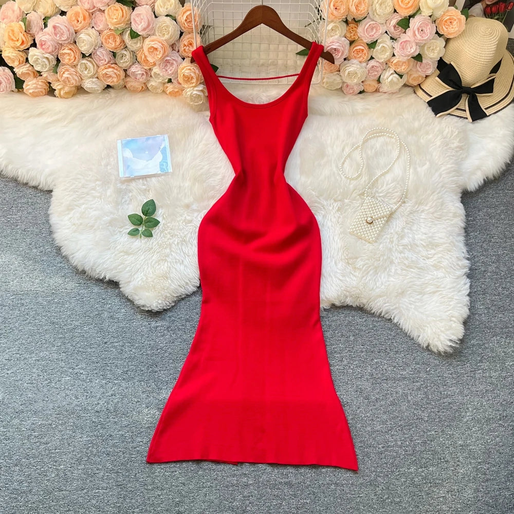 Sleeveless Knit Wrap Bodycon Dress