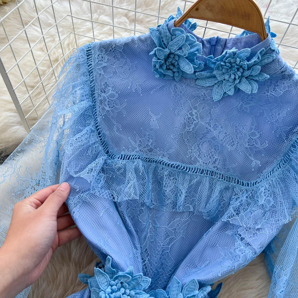 Lace Lantern Sleeve Vintage Dress