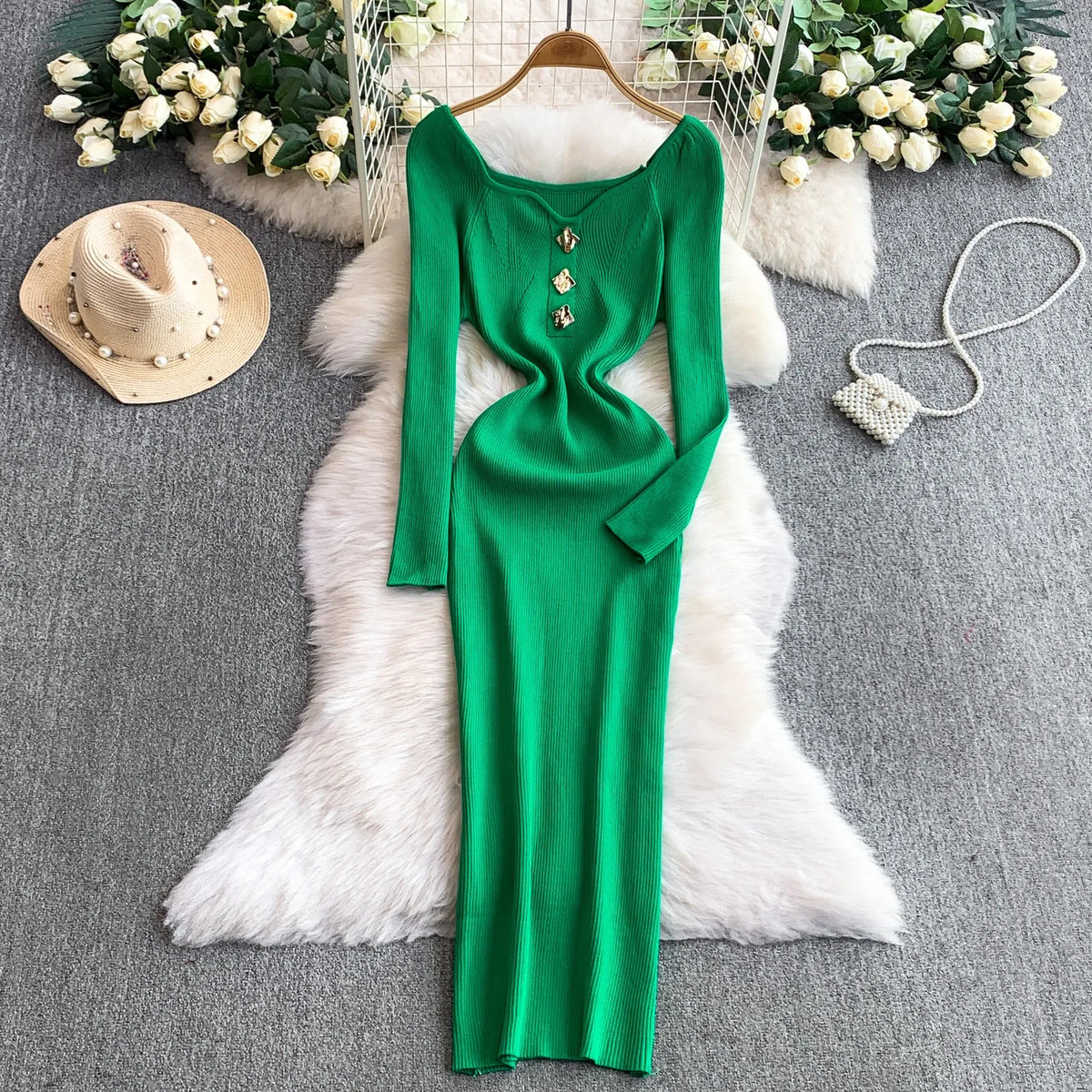 Long Sleeve Knit Bodycon Maxi Dress