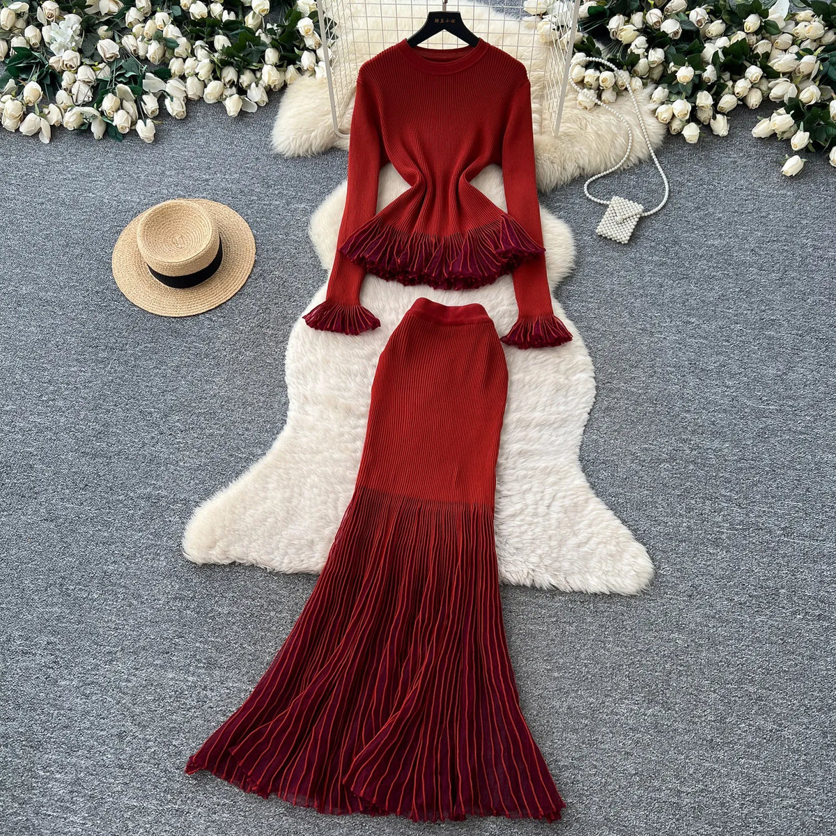 Striped Knit Top and Mermaid Skirt Set