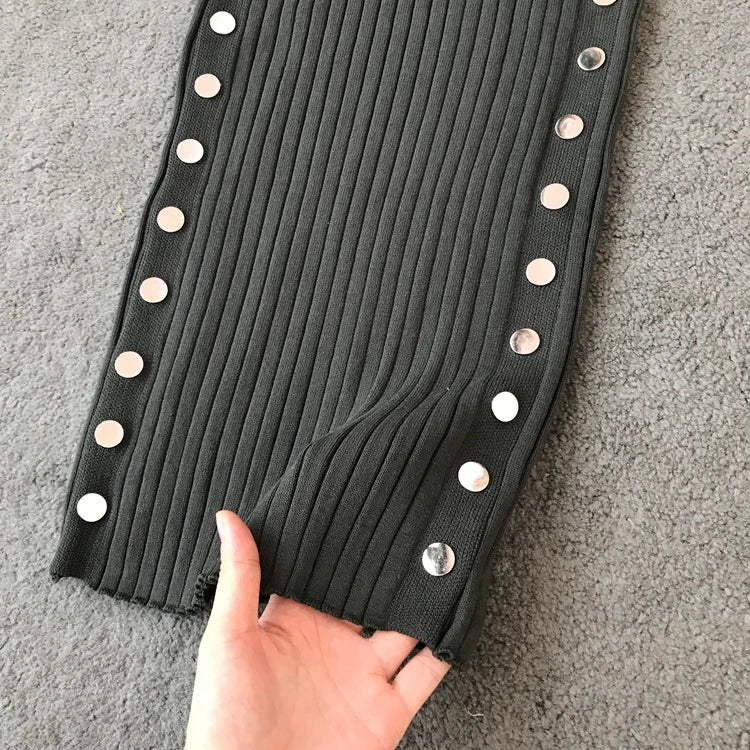 Double-Breasted Knit Bodycon Pencil Dress