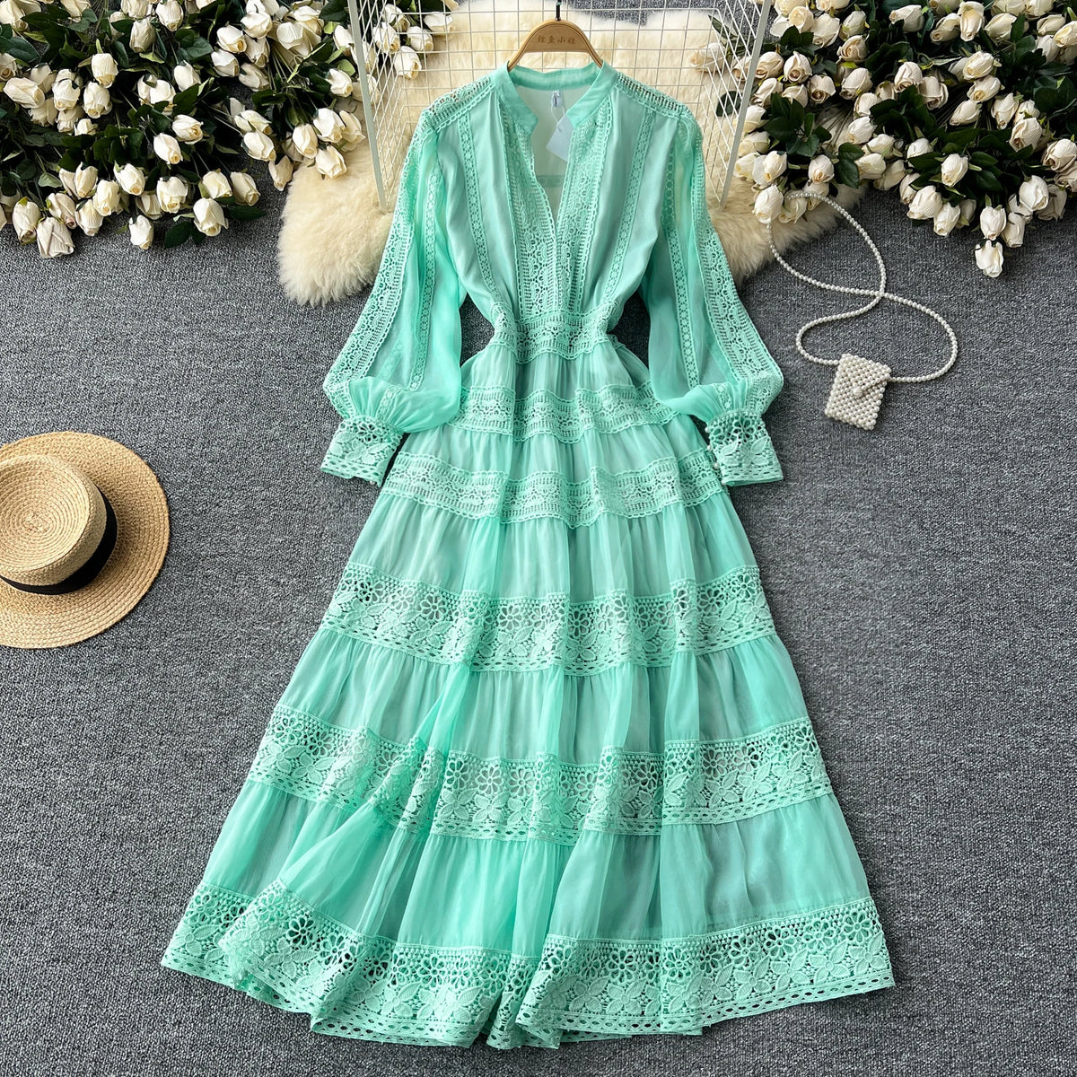 French Lace Patchwork A-Line Dress