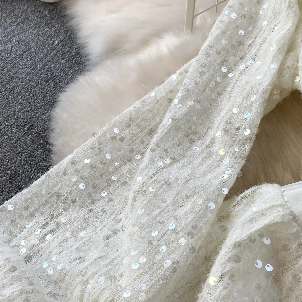 Sequin Spliced Loose Long Sleeve Dress