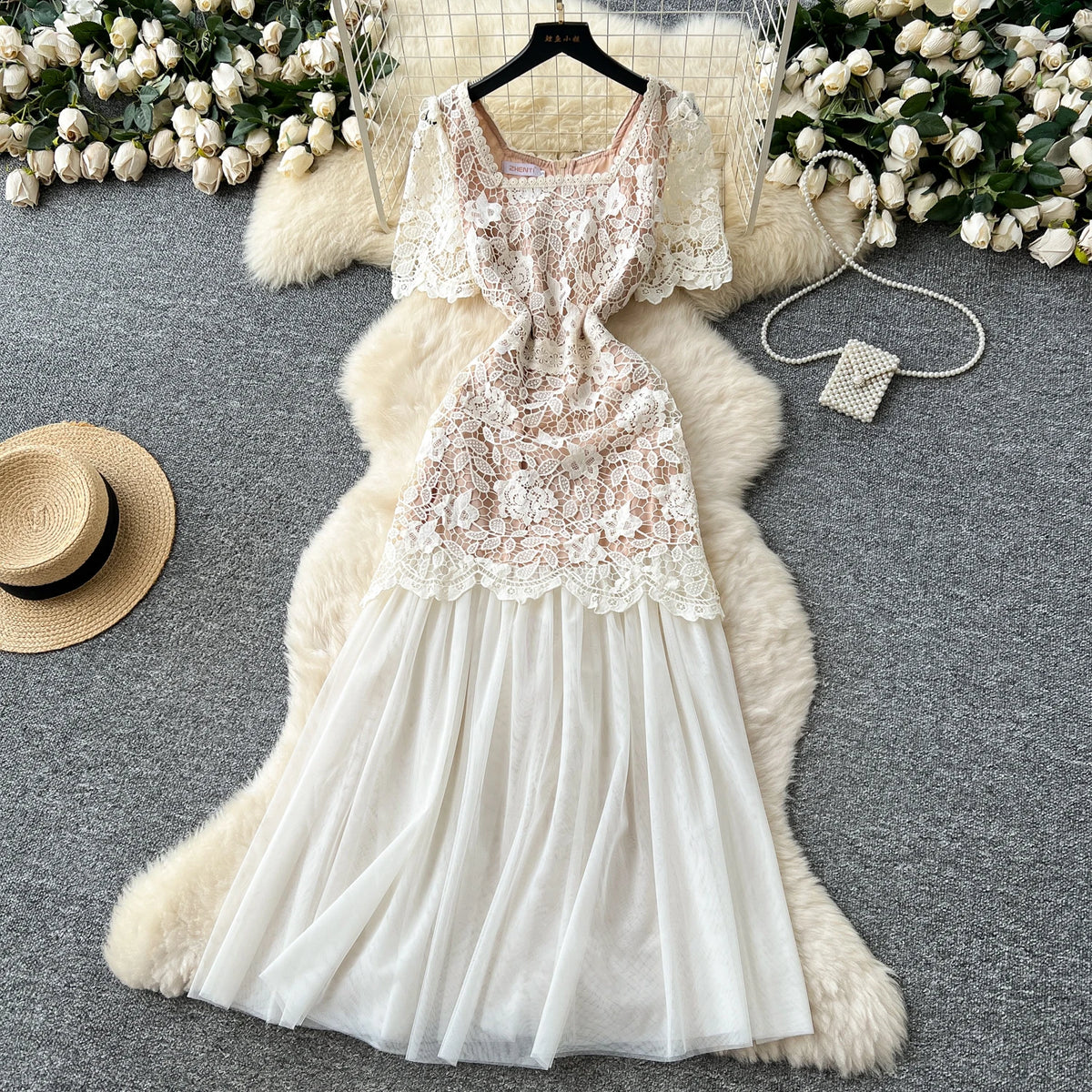 Embroidered Mesh Lace Summer Dress