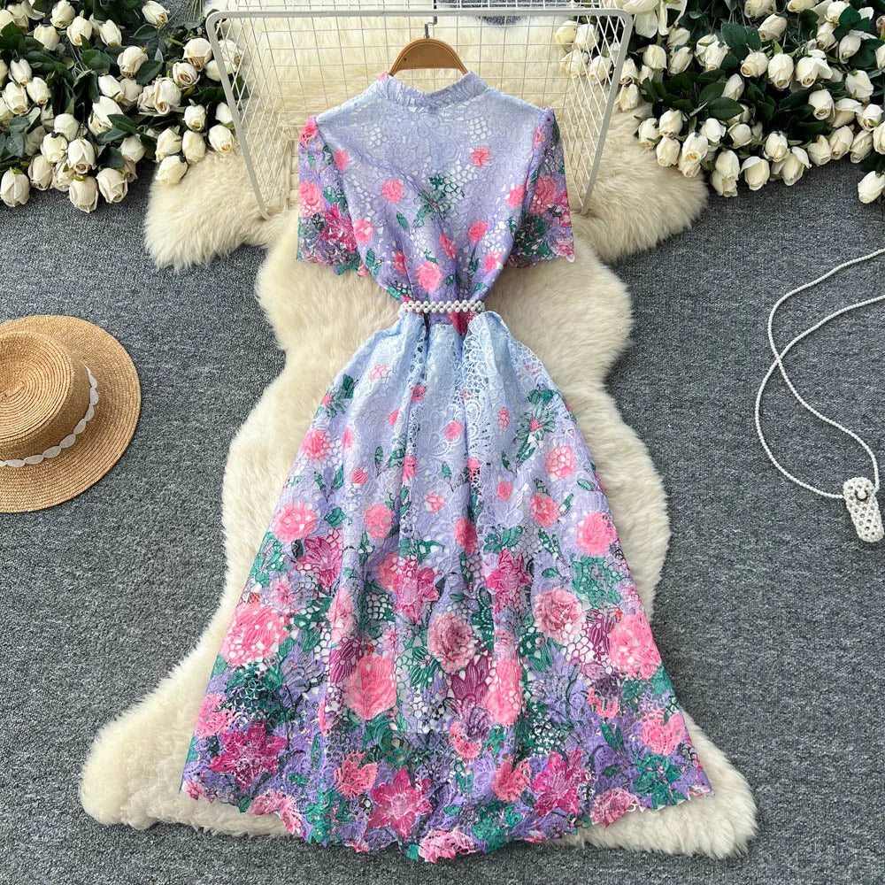 Short Sleeve Hollow Out A-Line Party Dress