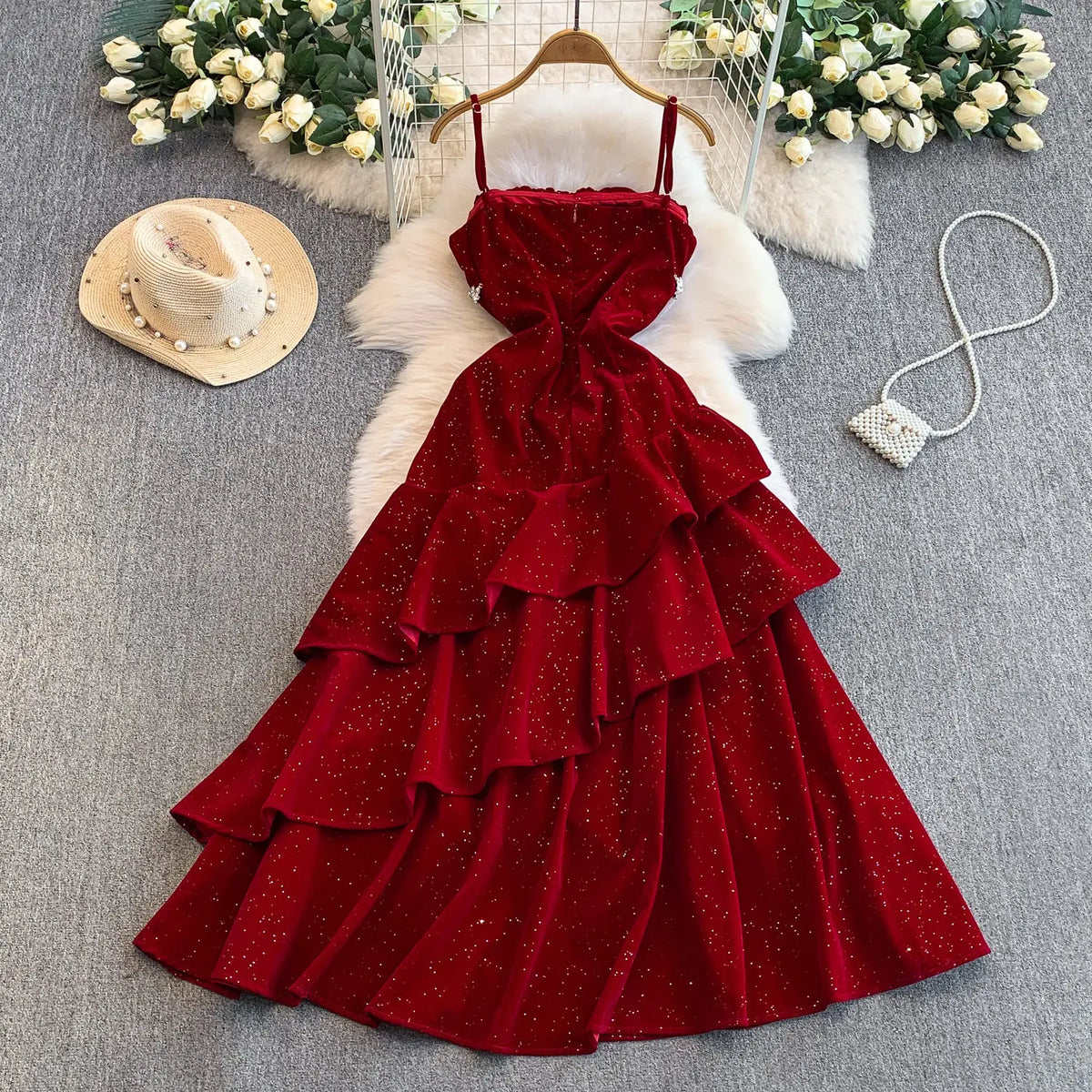 Rhinestone Glitter Off-Shoulder Party Dress