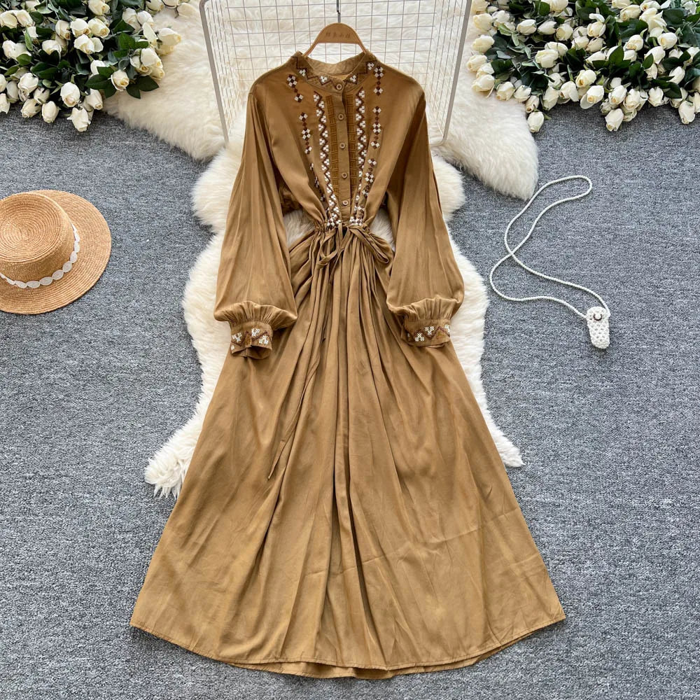 Ruched Print Button Maxi Dress