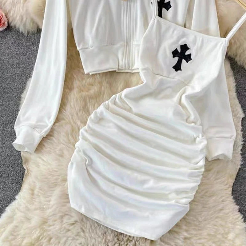 Hooded Jacket and Slip Mini Dress Set