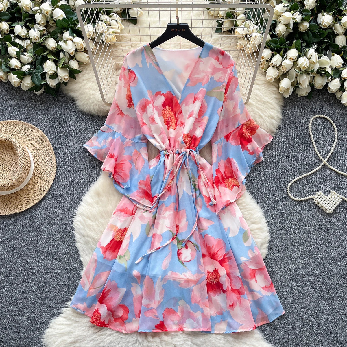 Boho Chiffon Print V-Neck Sundress