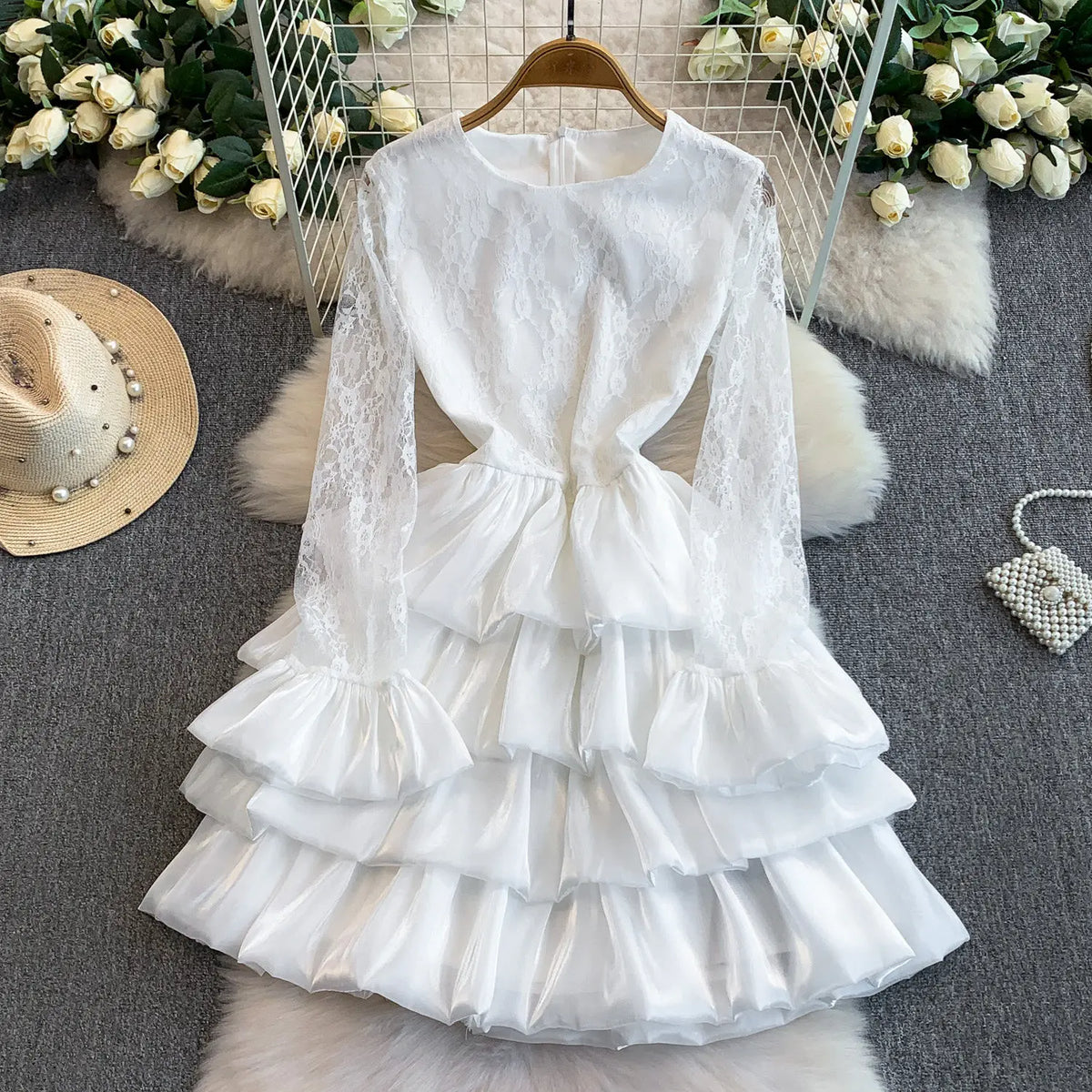 Lace Long Sleeve Mini Dress