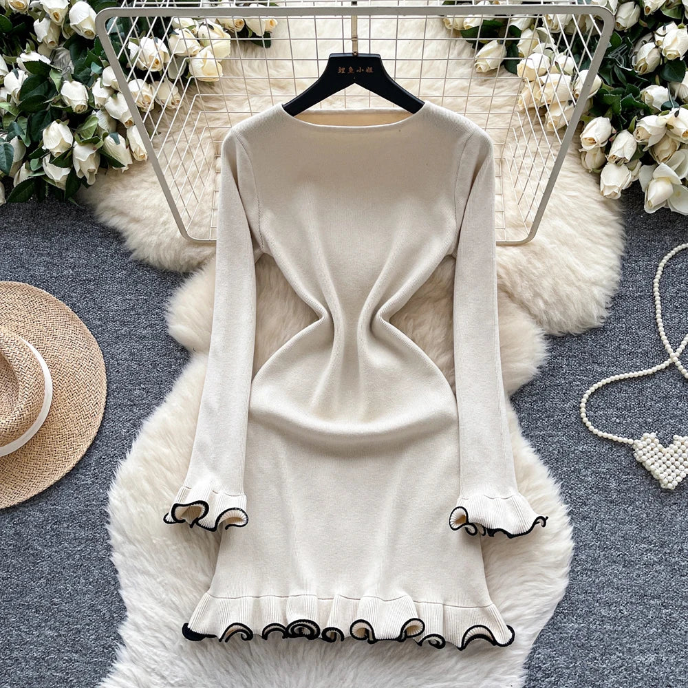 Ruffled Knit Bodycon Mini Dress