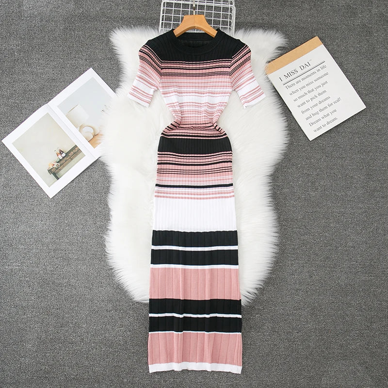Striped Knit Bodycon Maxi Dress