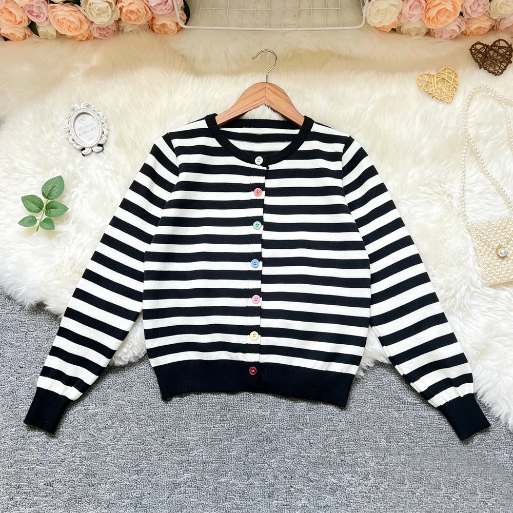 Striped Knit Button Cardigan