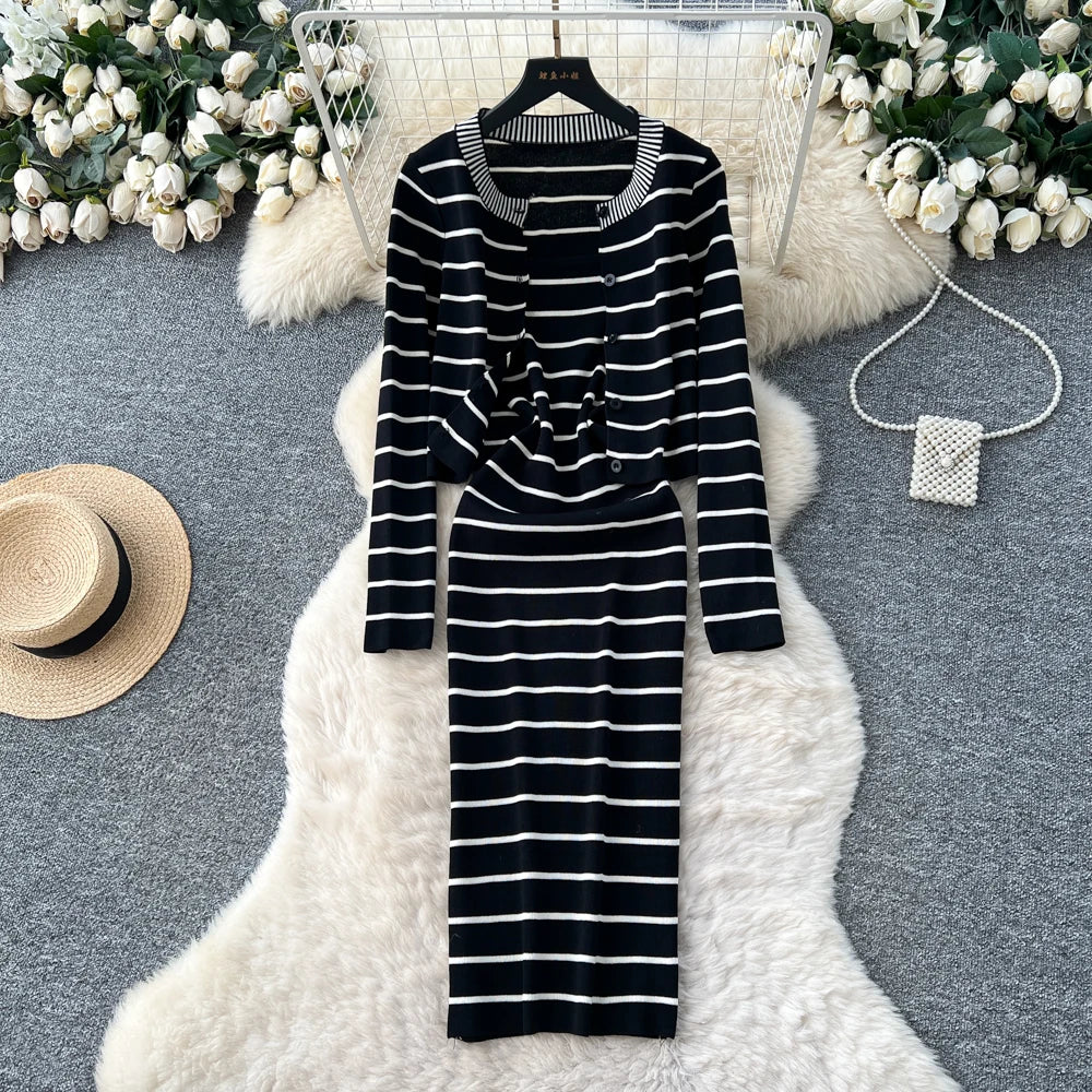 Striped Knit Two-Piece Dress Set