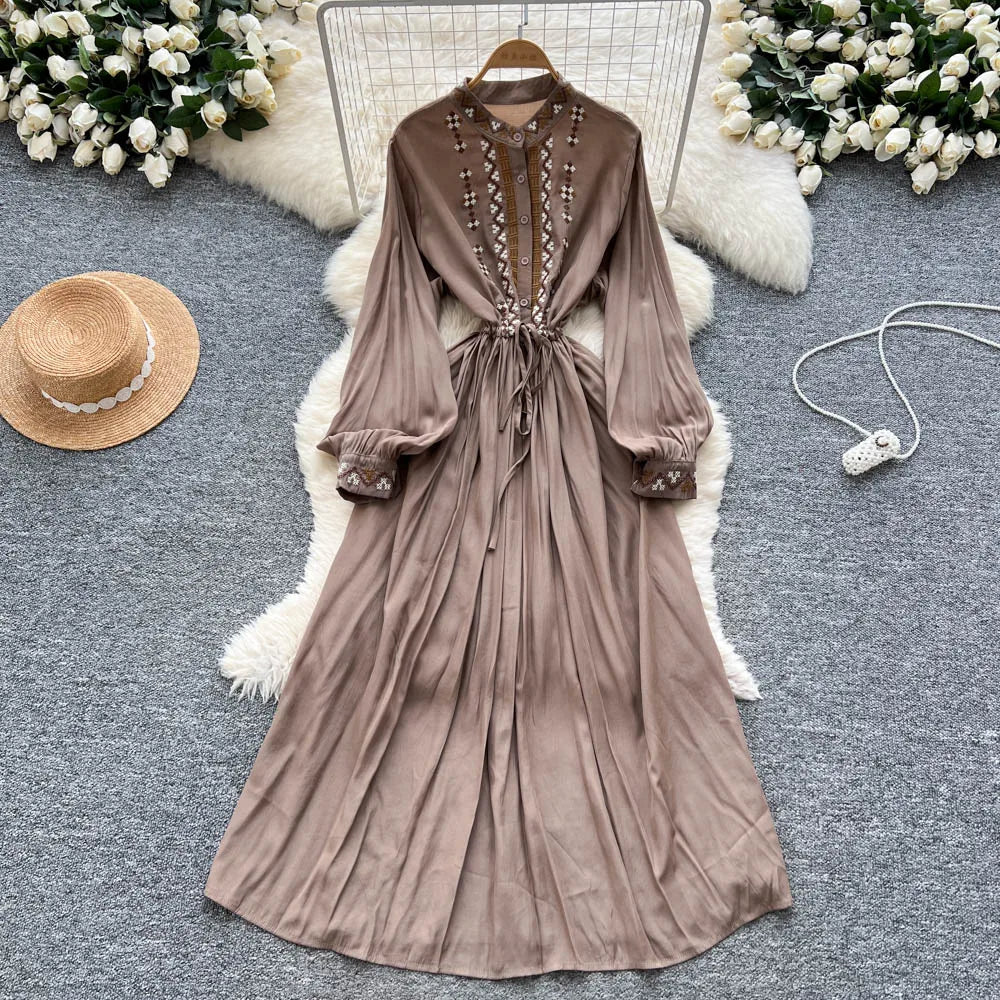 Ruched Print Button Maxi Dress