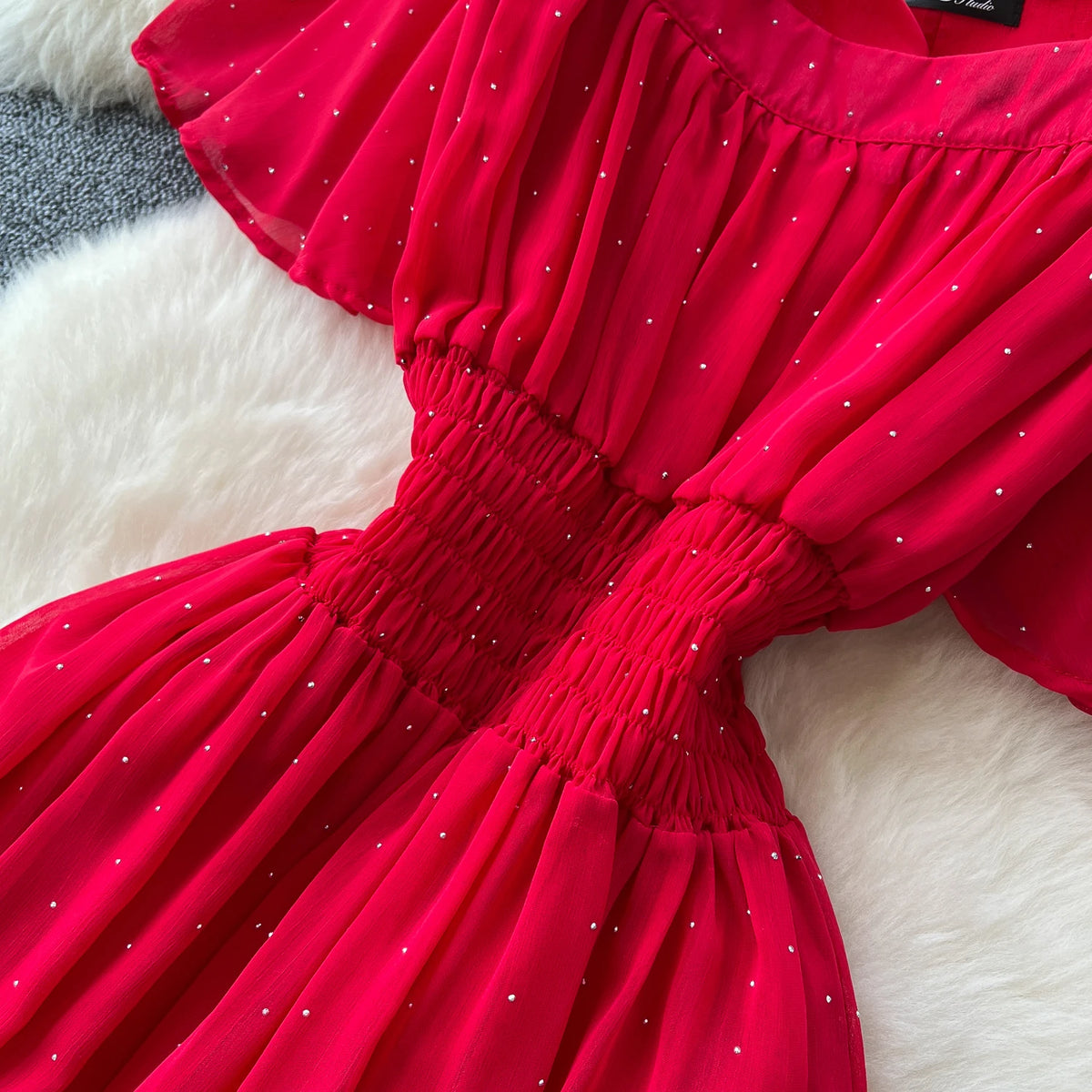 Glitter Chiffon High Waist Party Dress
