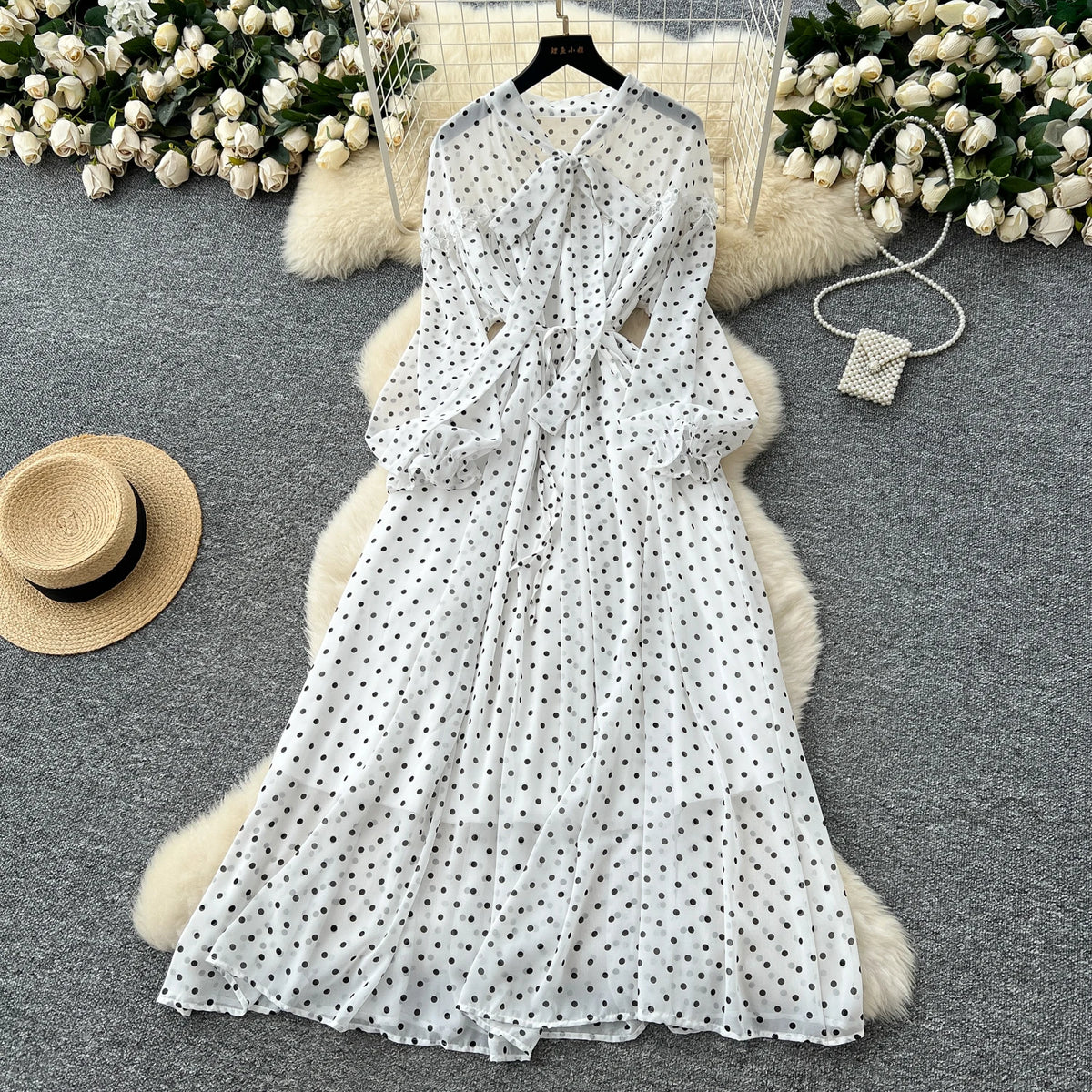 Butterfly Lace Lantern Sleeve Dress