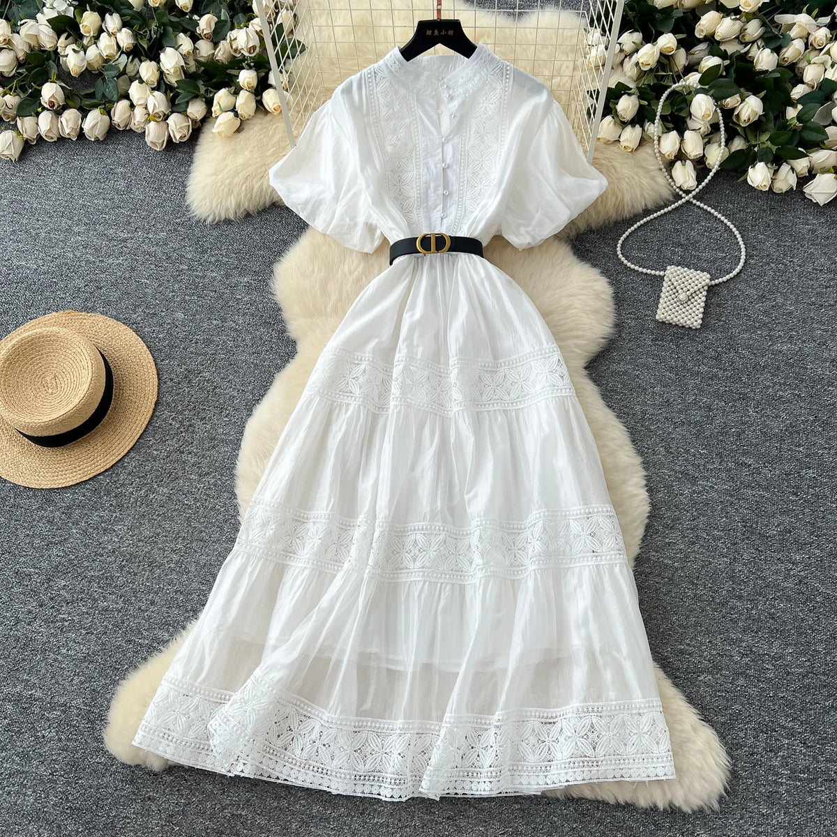 Lace Print Ruched Short Sleeve Maxi Dress