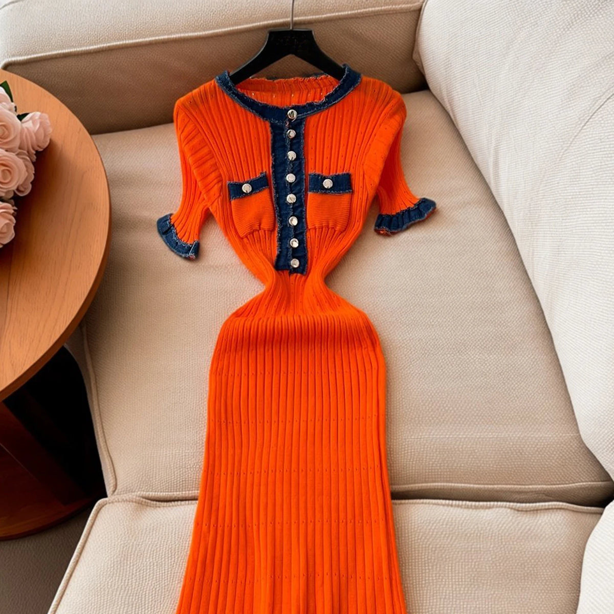 Patchwork Knit Bodycon Maxi Dress