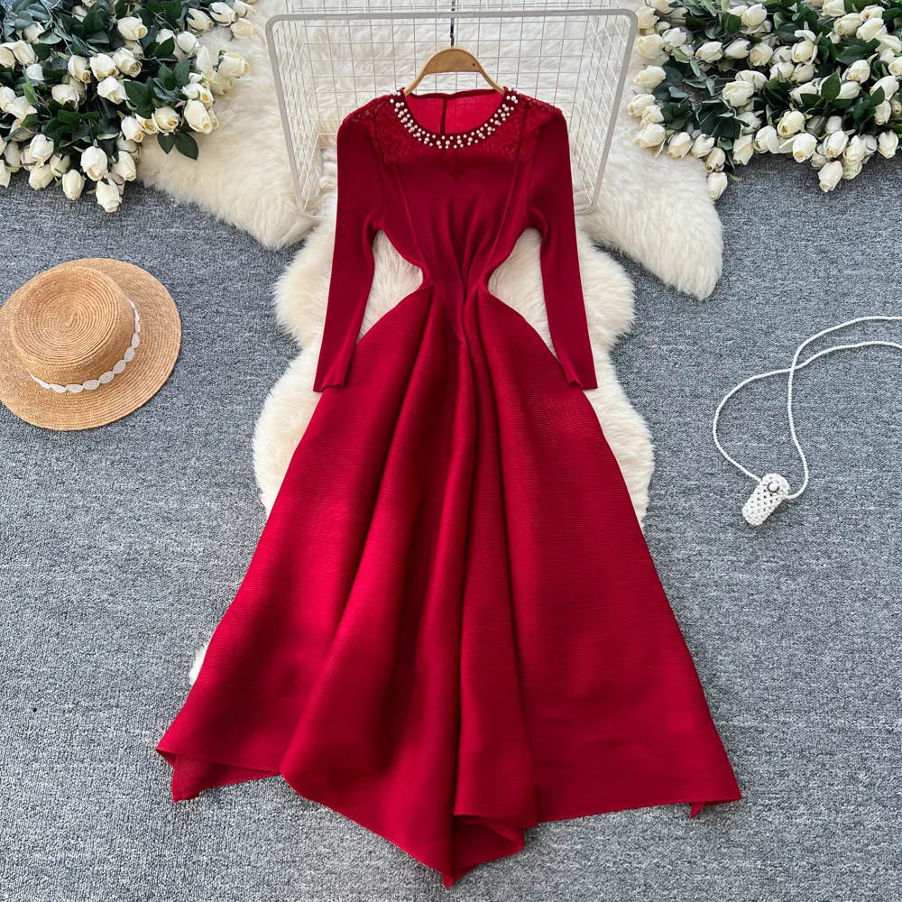 Beaded Loose Long Sleeve Evening Dress