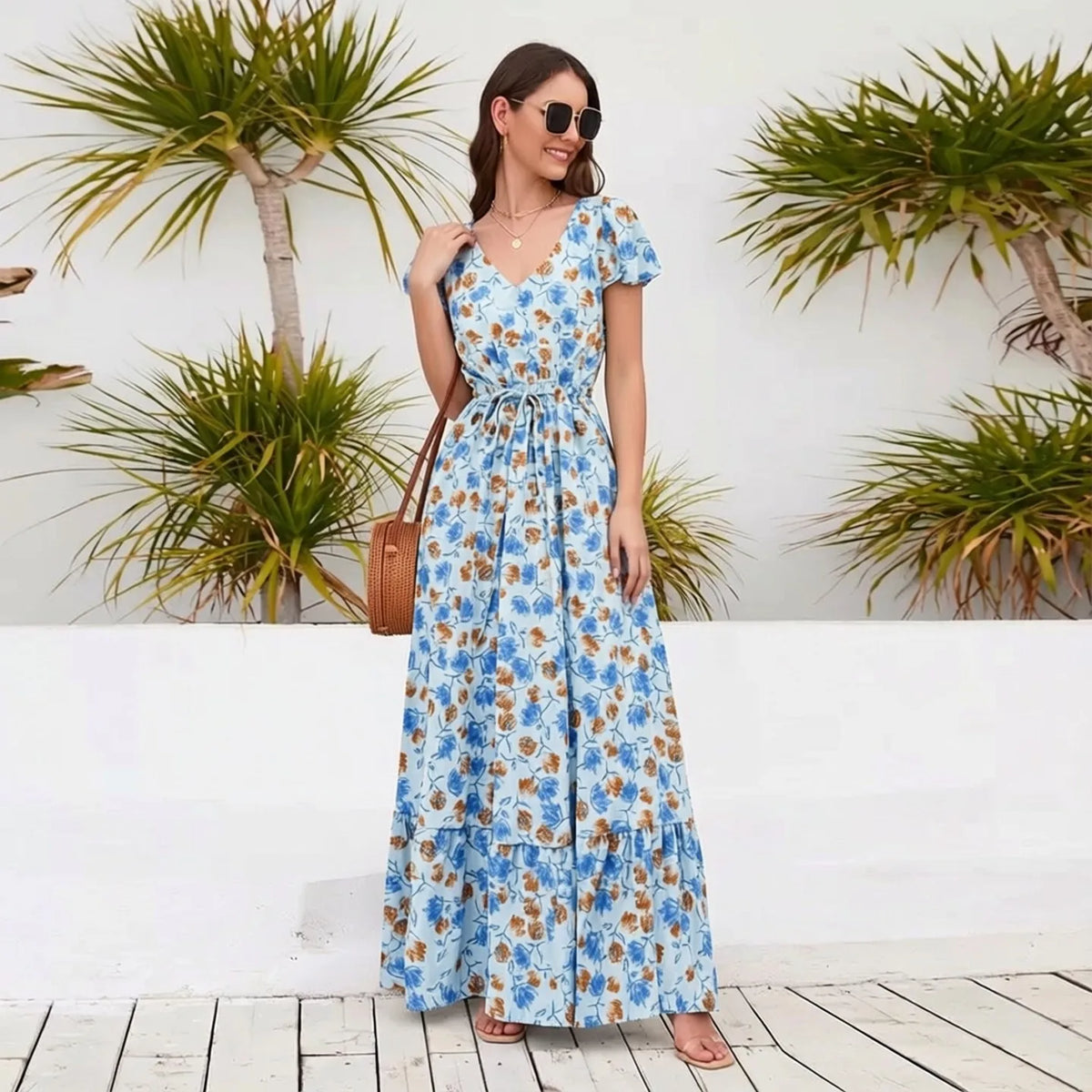 Floral V-Neck Boho Maxi Dress