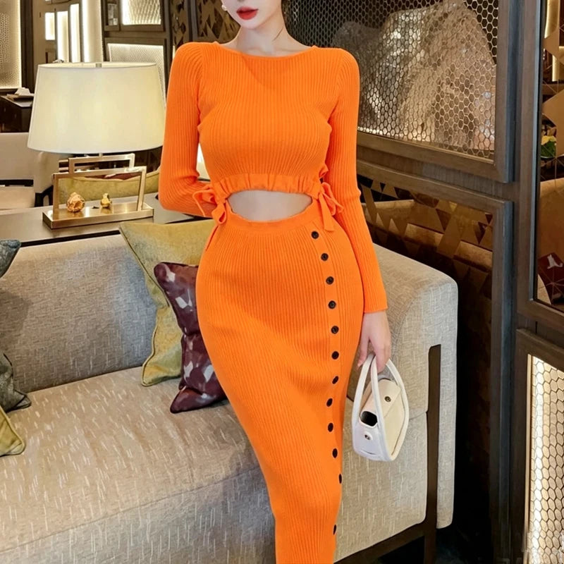 Cutout Waist Crew Neck Bodycon Dress